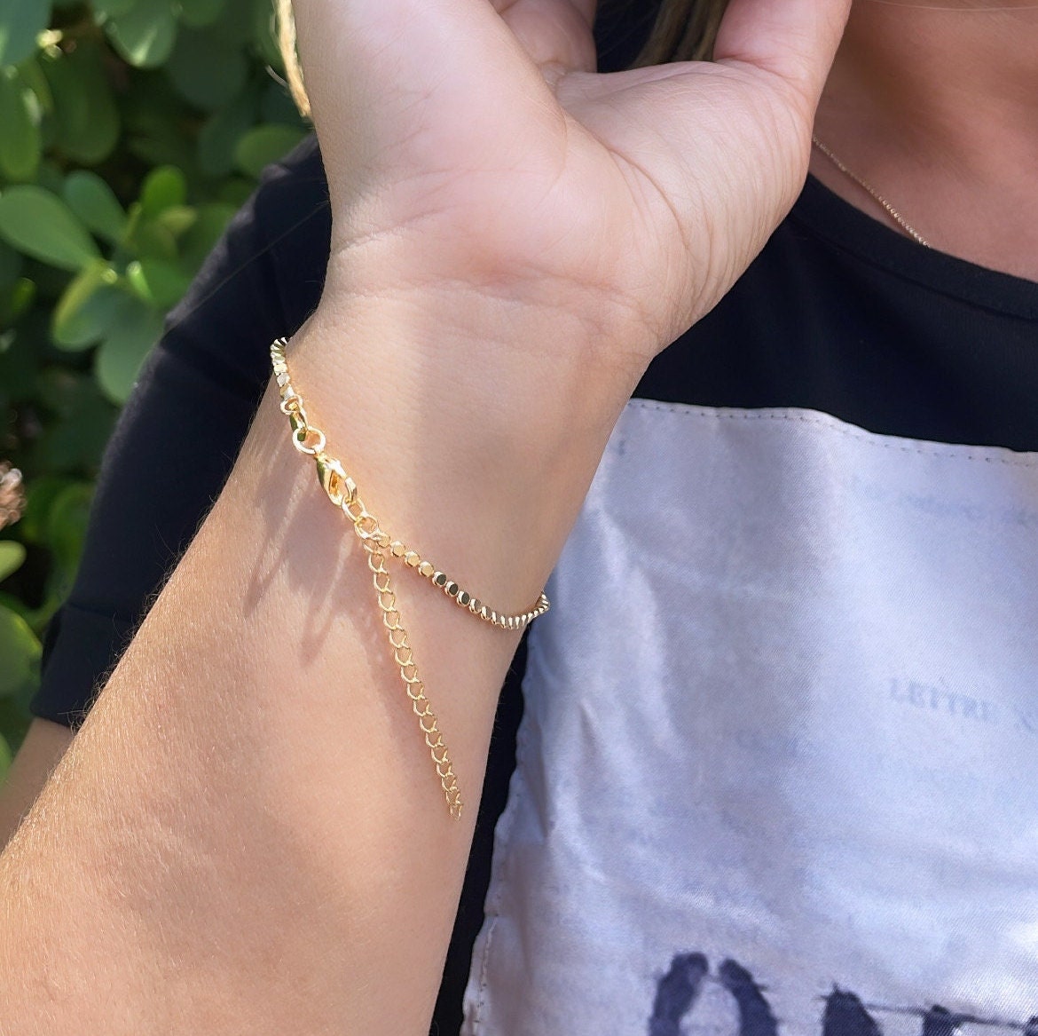 18k Gold Filled Flat Beaded Bracelet