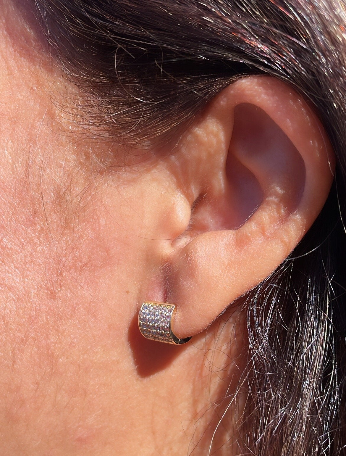 18k Gold Filled Tiny Micro Pave Cubic Zirconia Hoop Earrings