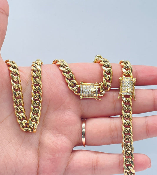 14k Gold Filled Original 8mm Miami Cuban Link Necklace featuring Zirconia Box Clasp