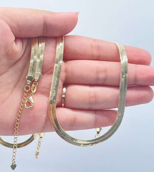 18k Gold Filled 5mm Herringbone Choker Necklace