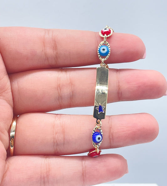 18k Gold Filled Beaded Evil Eye ID Children Bracelet With Star