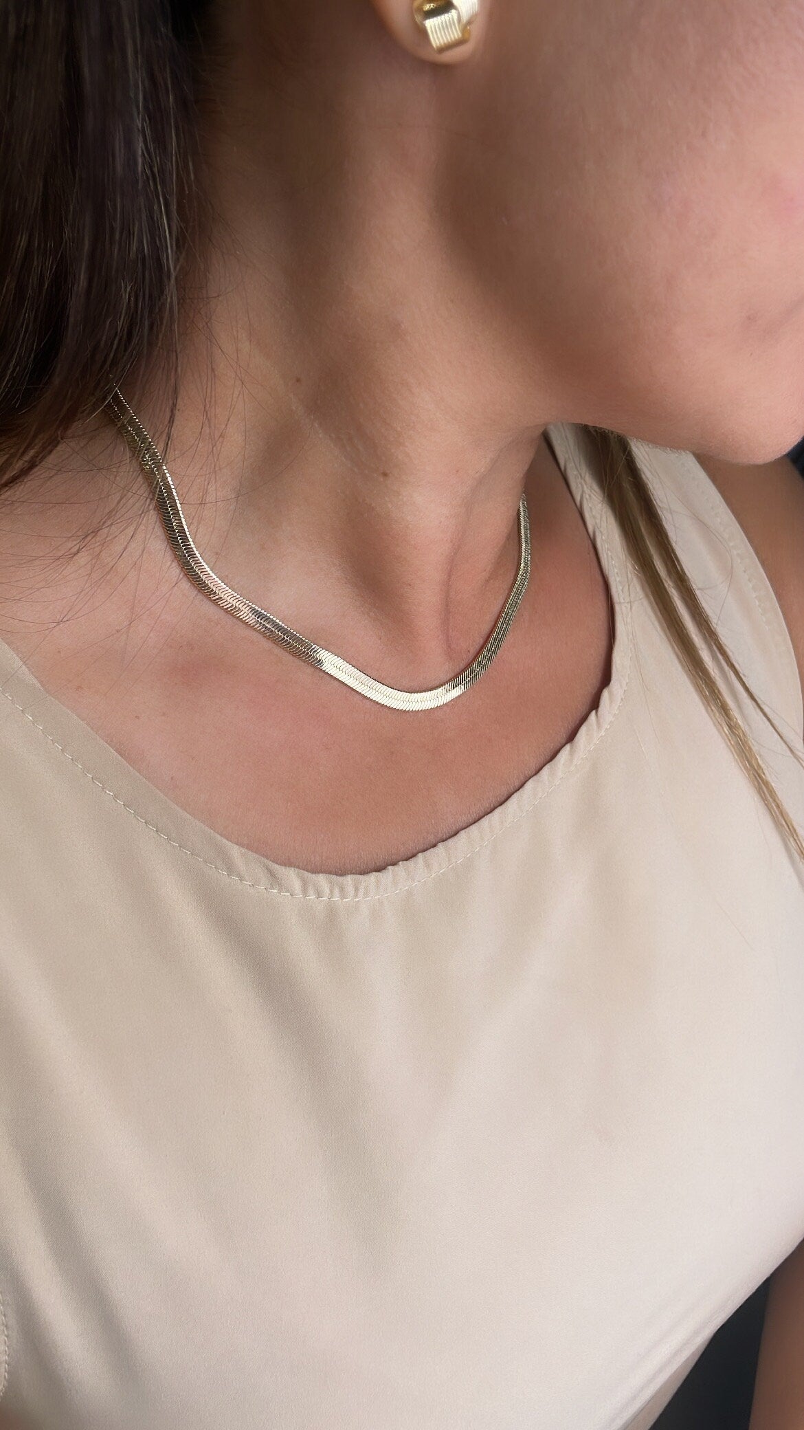 18k Gold Filled 5mm Herringbone Choker Necklace