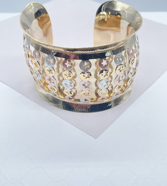 18k Gold Filled Chunky Carved Hand Painted Layer Bangle Wholesale Jewelry