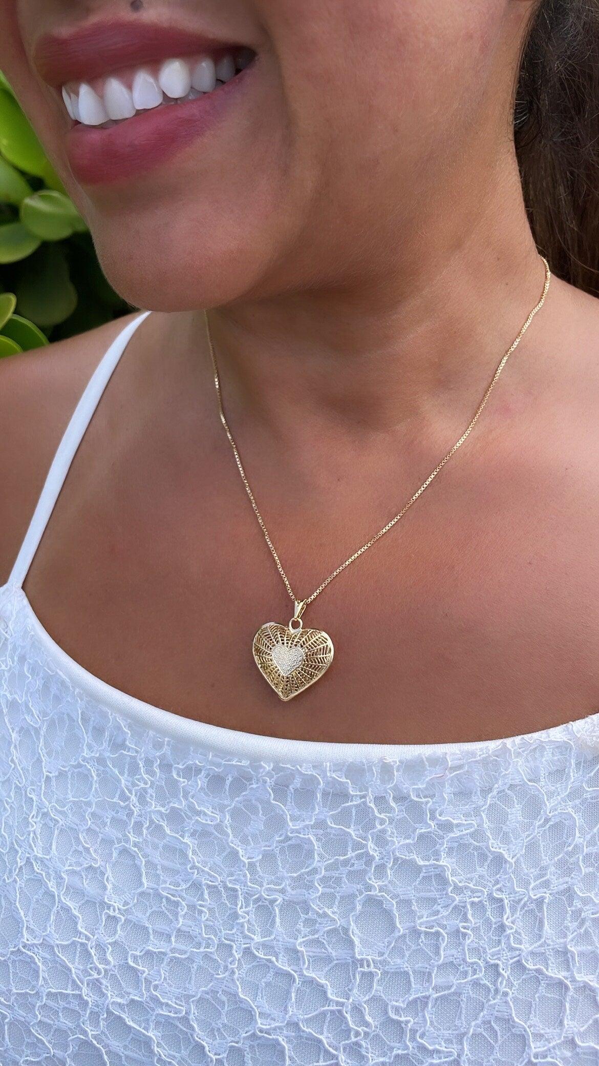 18k Gold Filled SpiderWeb Designed see-through heart pendant