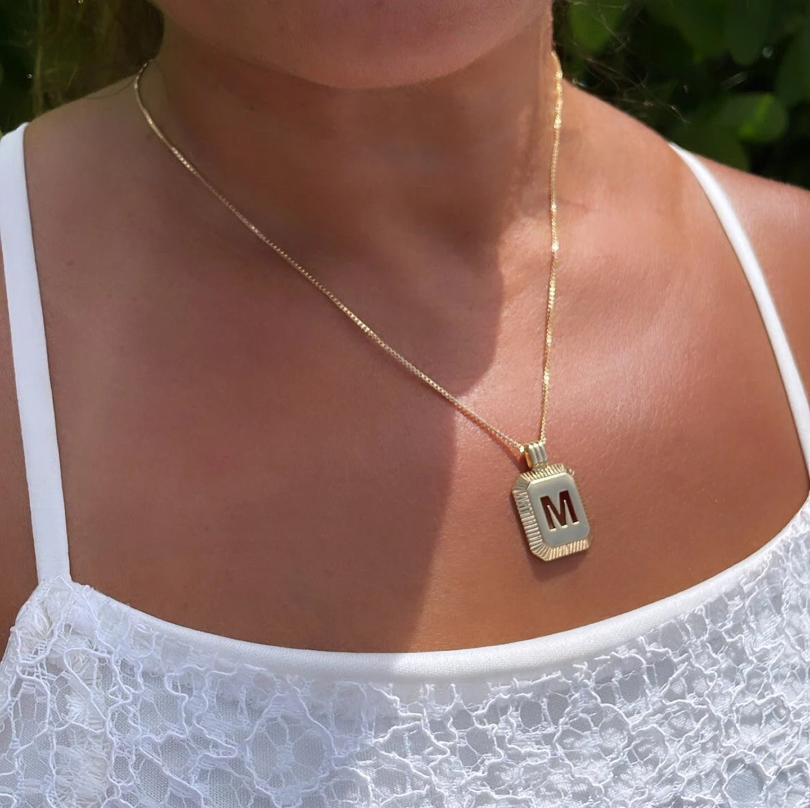 18k Gold Filled 3-D Initial Charm with Box Chain Necklace