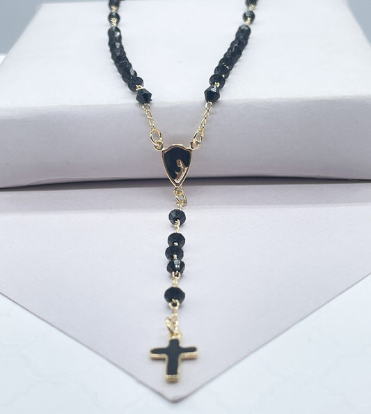 18k Gold Filled Black Beaded Rosary