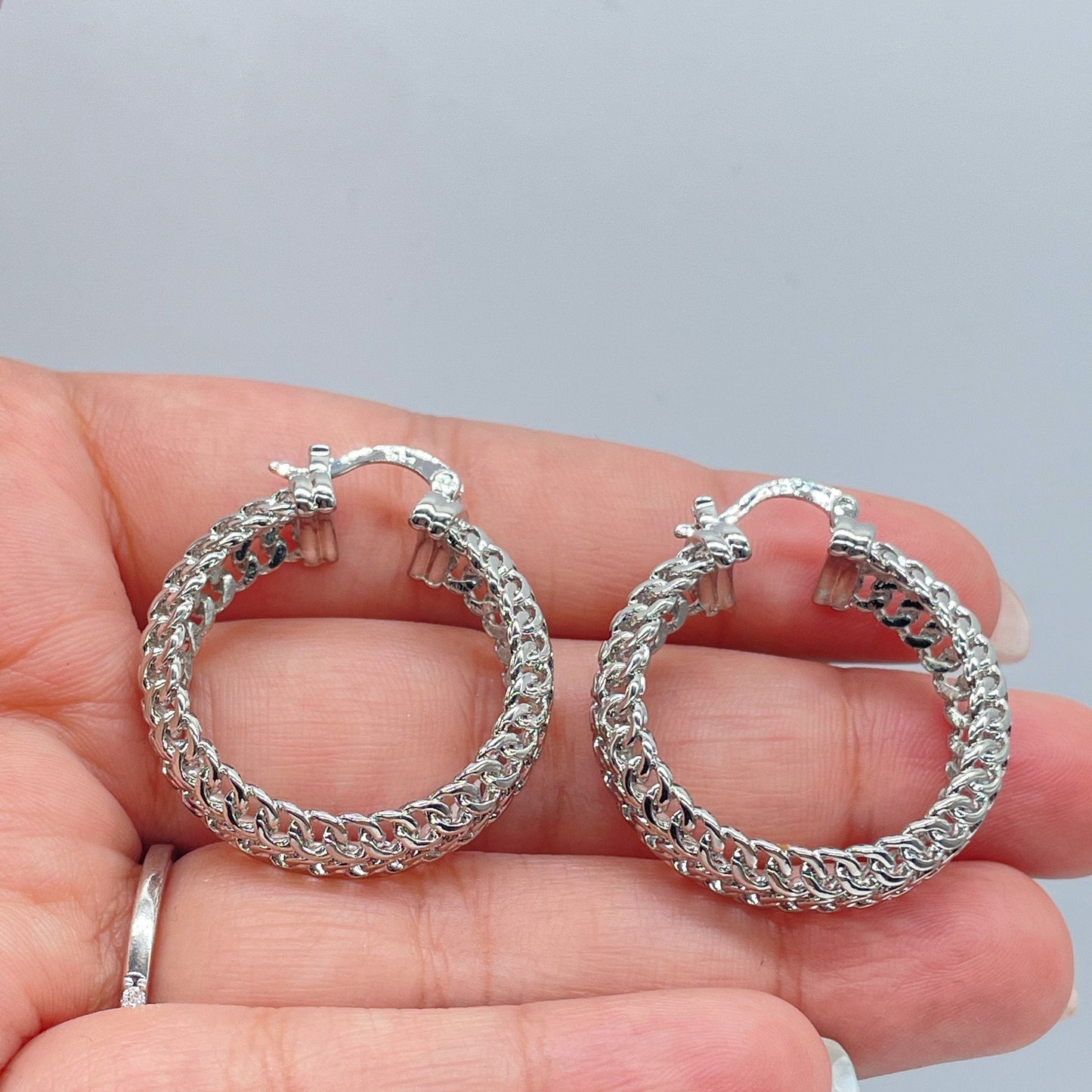 18K GoldFilled Three Row Cuban Link Hoop Earrings