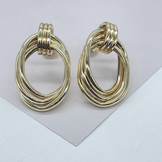 18k Gold Filled smooth triple Layered Oval solid Earrings