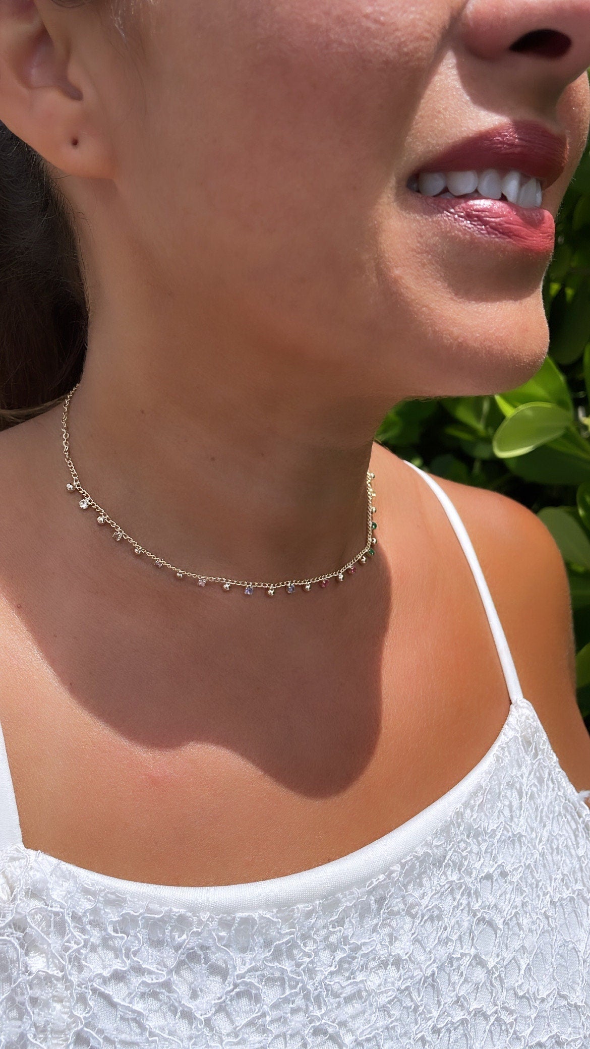 18k Gold Filled thin bead and colorful gem choker