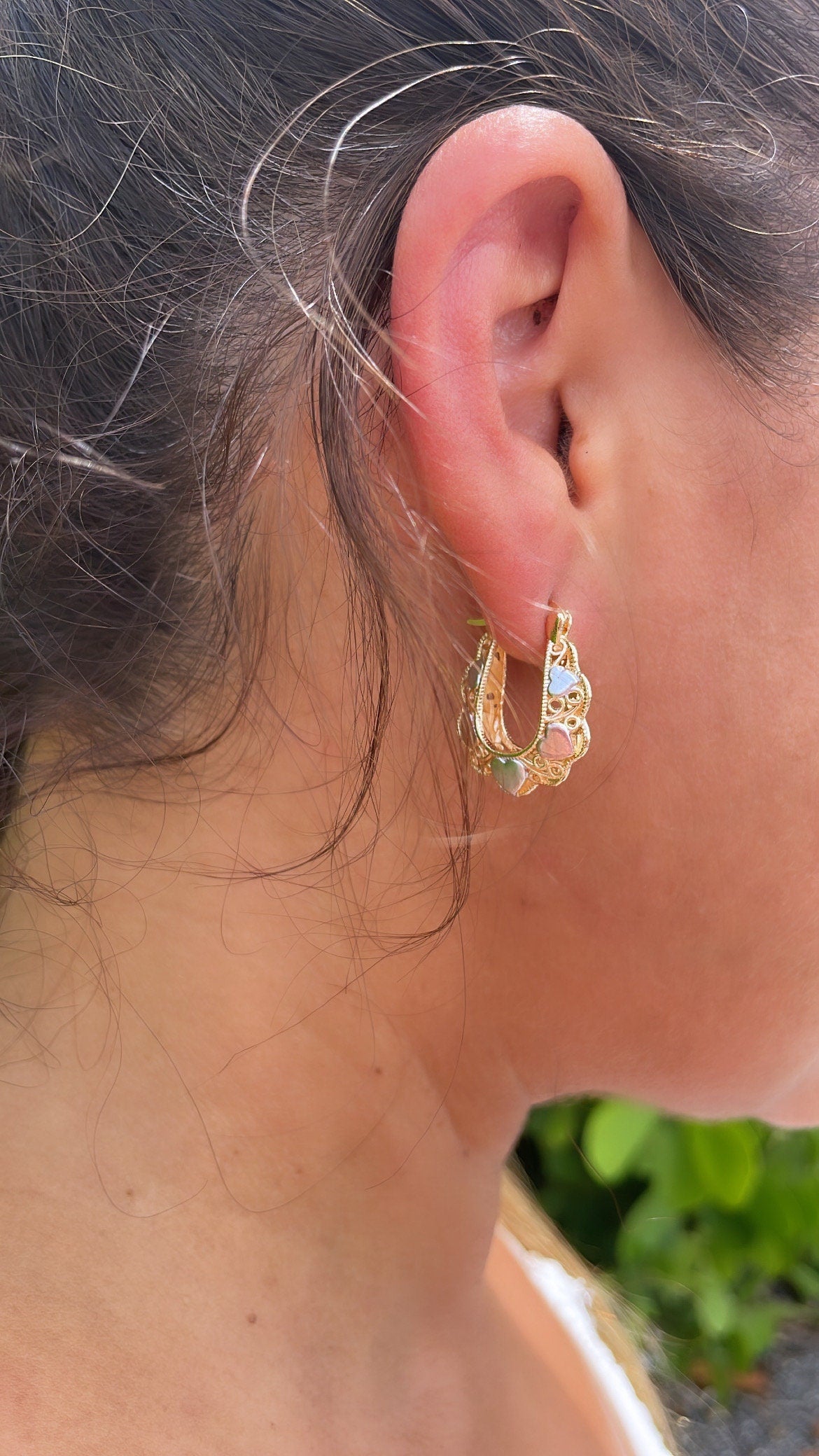 18k Gold Filled Tri-Colored Heart Earring Hoops