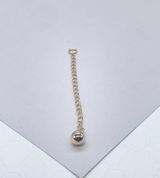 18k Gold Filled Chubby Ball and Heart 2” Extenders for Chains, Necklaces, Anklets