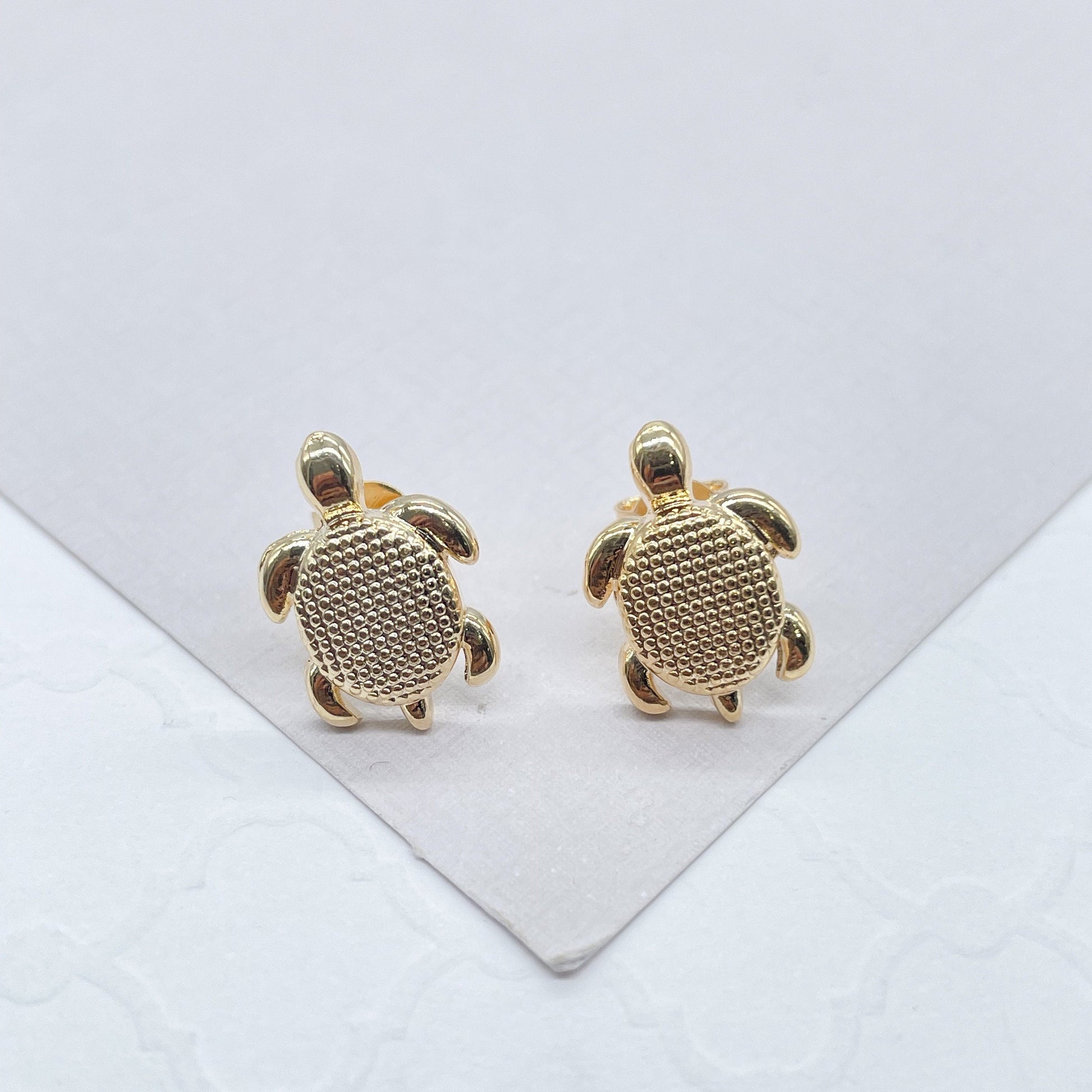18k Gold Filled Textured Baby Turtle Studs