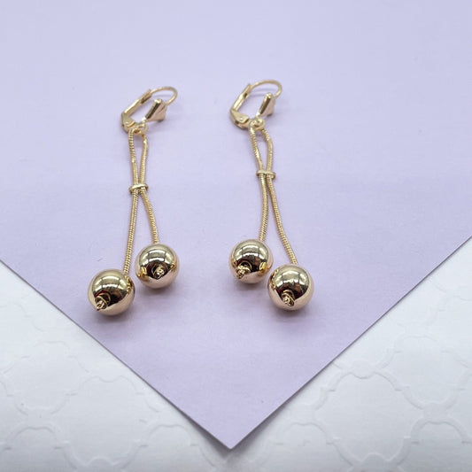 18k Gold Filled Tri-Color and Plain Gold Dangle Beaded Earrings