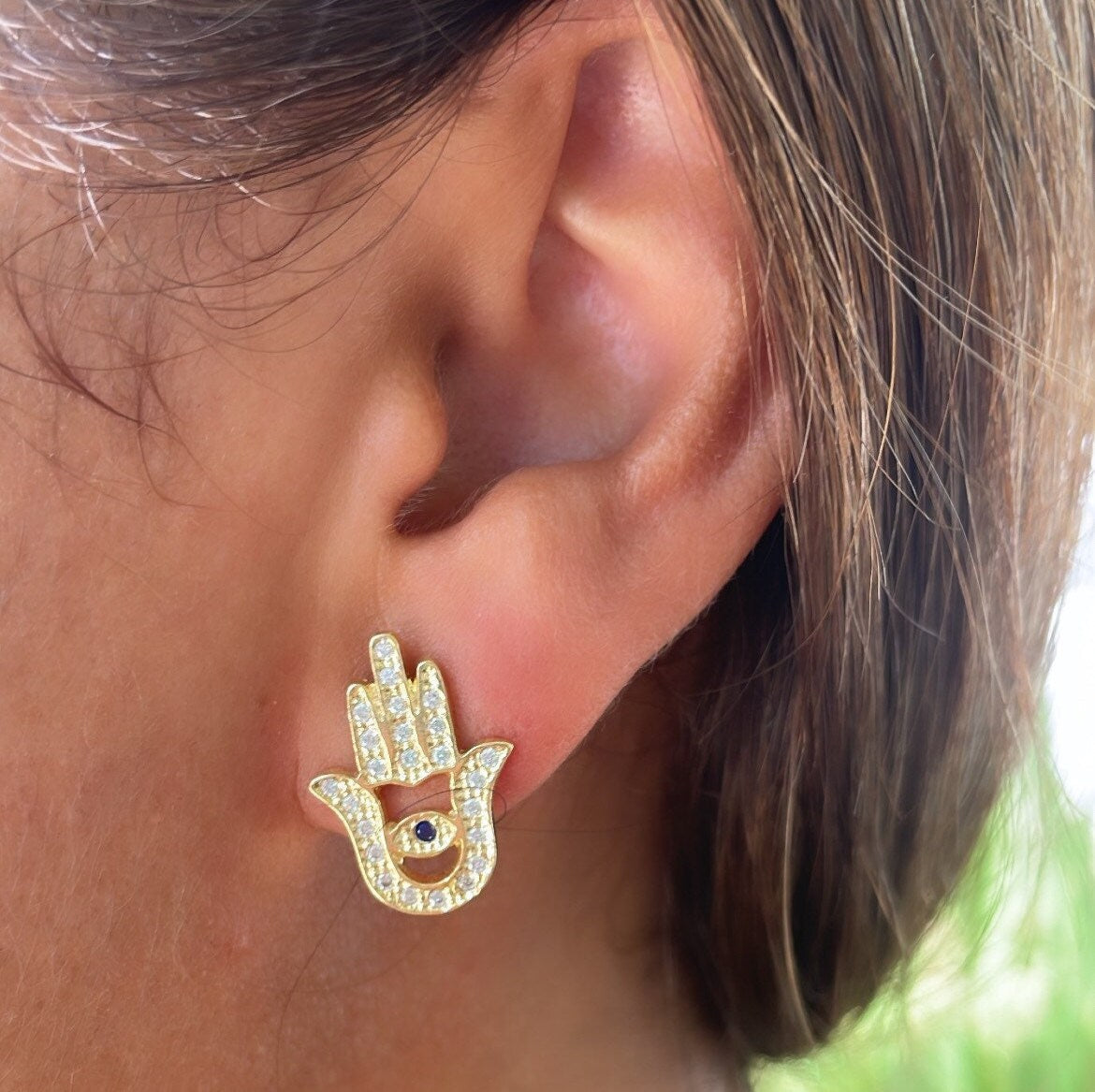 18k Gold Filled Hamsa Set with Blue Evil Eye