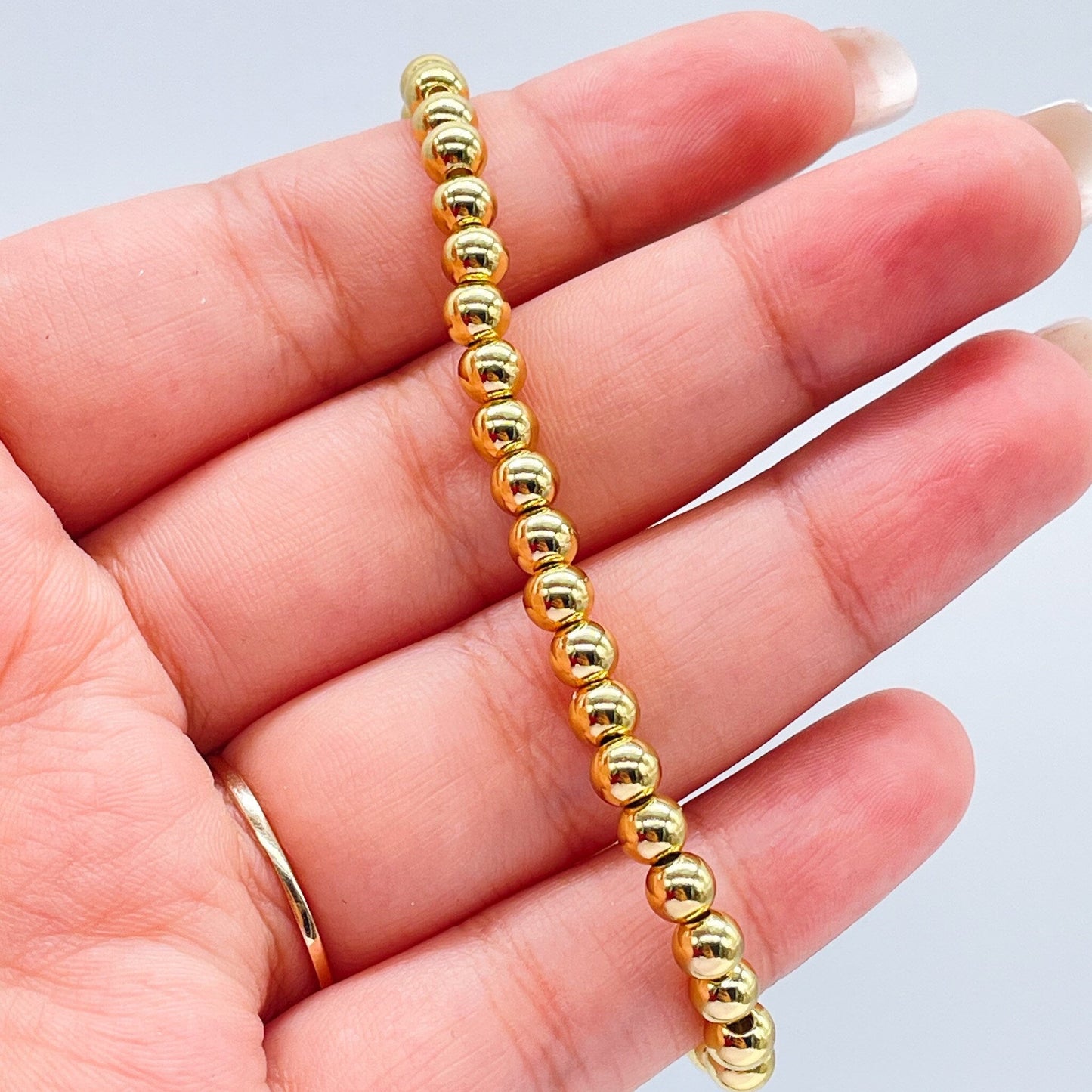 18k Gold Filled Elástic 5mm Beaded Gold Bracelet