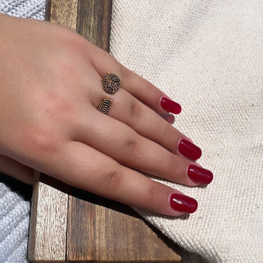 18k Gold Filled Adjustable Pave Panther Head Ring