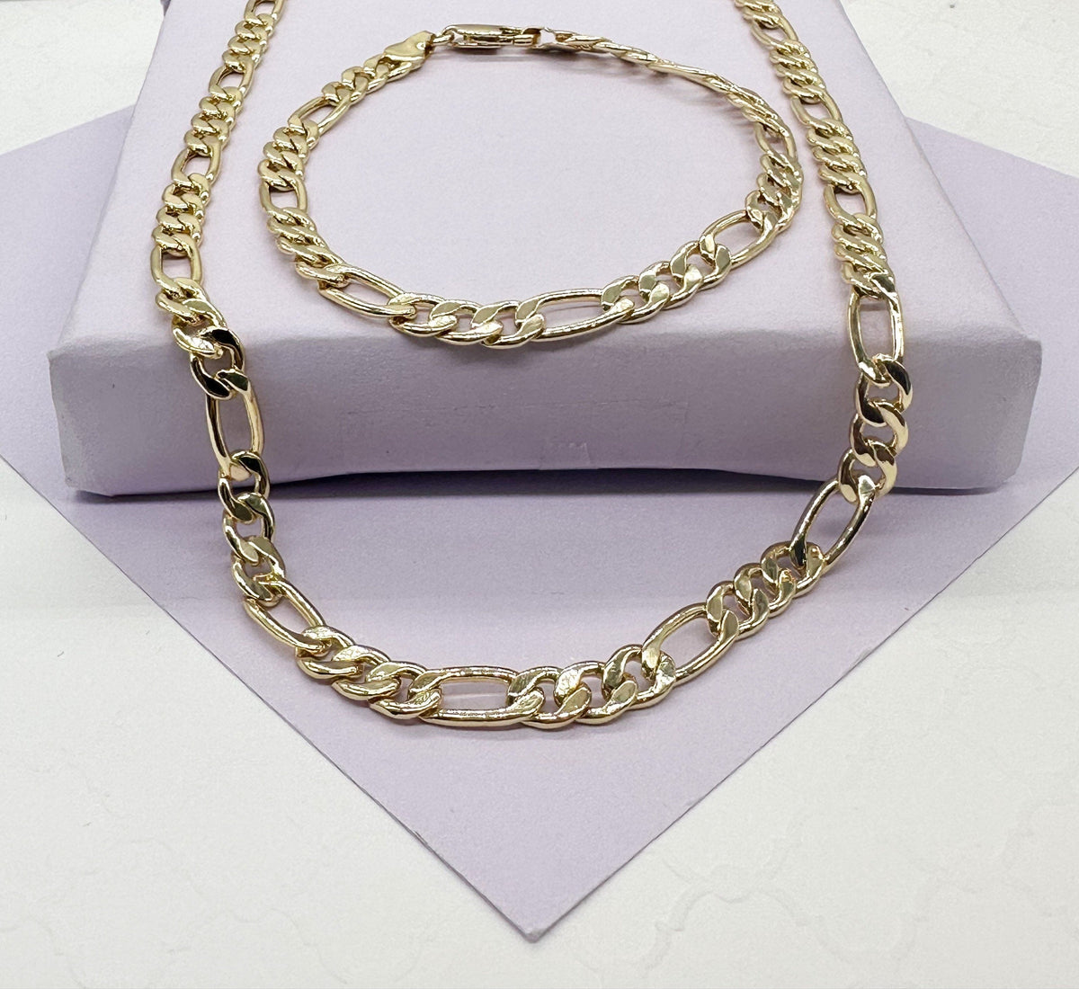 18k Gold Filled 6mm Figaro Link Set, Sold separately