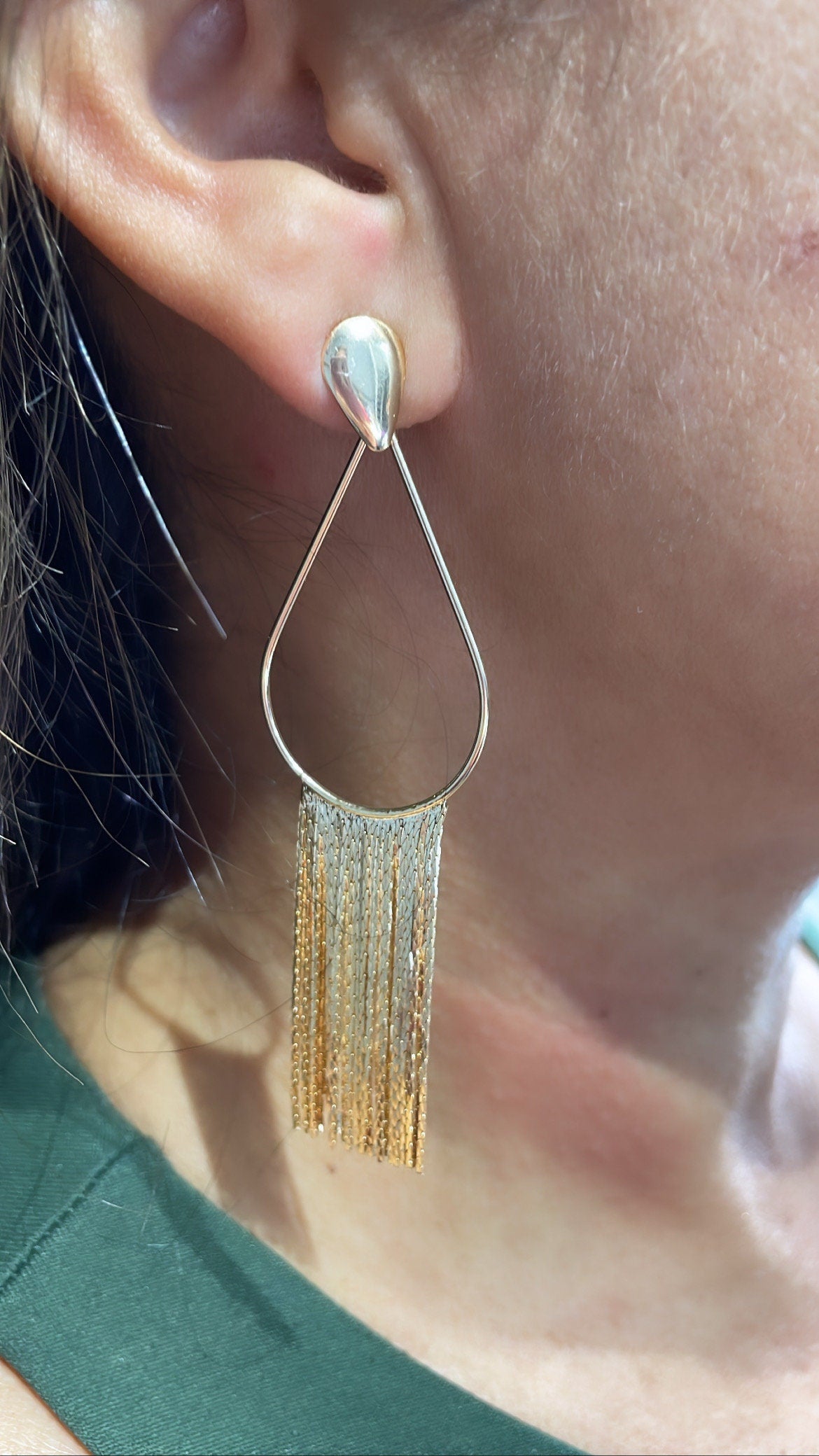 18k Gold Filled Oval Tear Drop Shaped Chandelier Earring