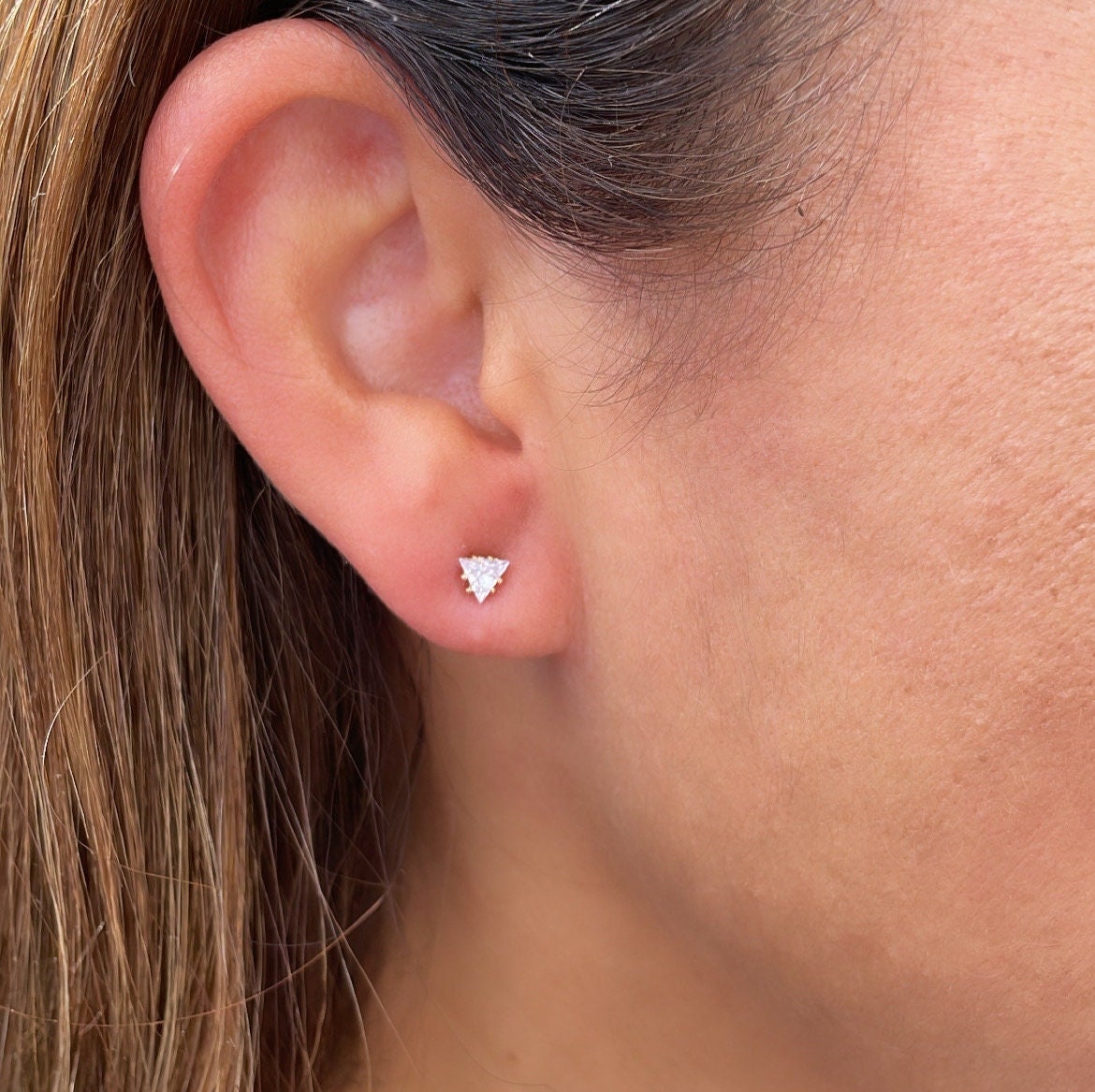 18k Gold Filled Triangle Zirconia Stud Earrings