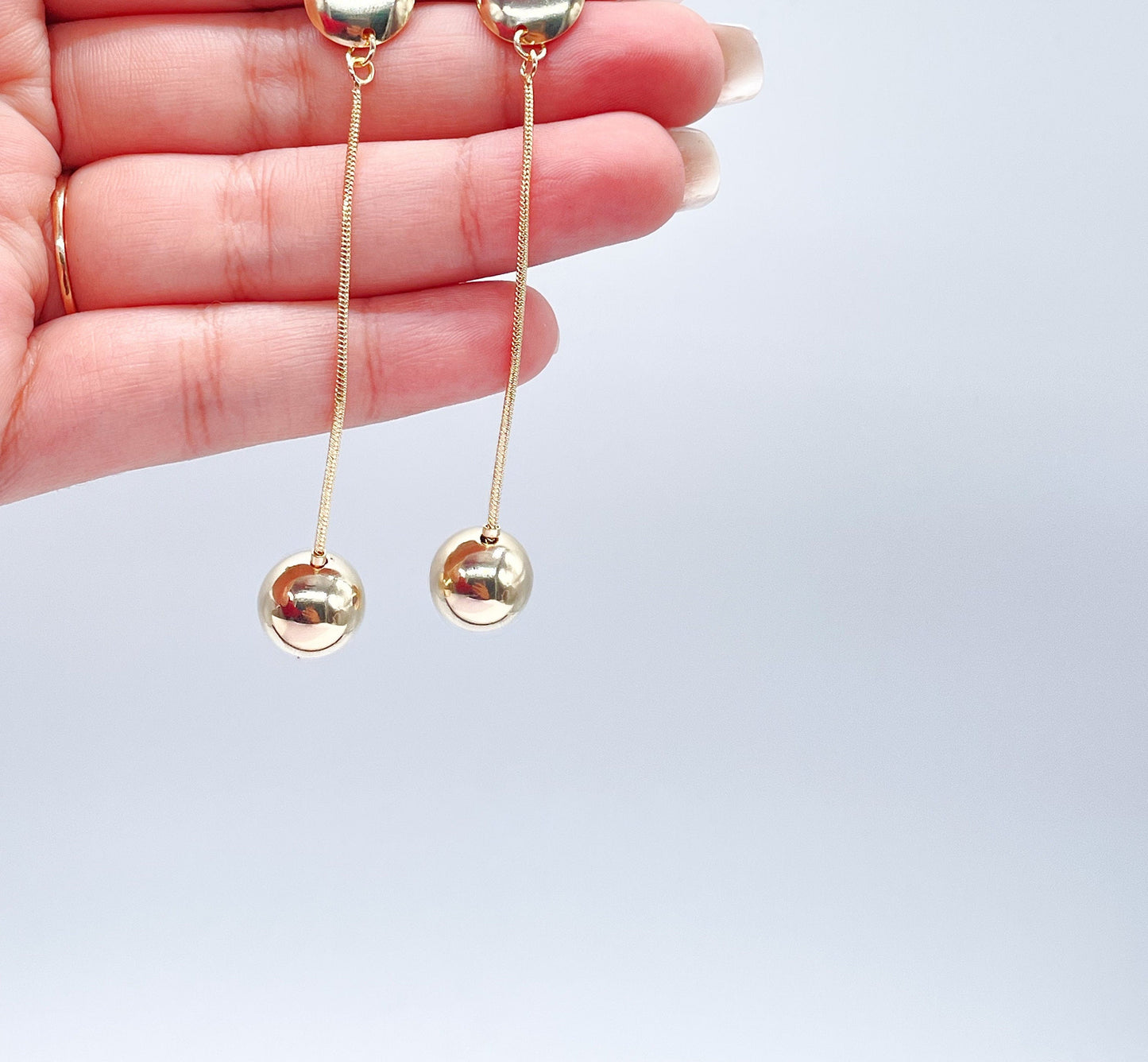 18k Gold Filled Plain Gold Dangle Beaded Earrings with Push Back Lock