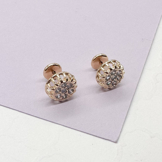 18k Gold Filled Circle Pave Earrings