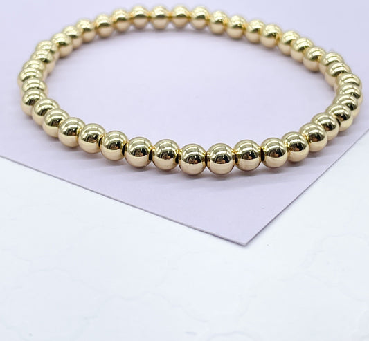 18k Gold Filled Elástic 5mm Beaded Gold Bracelet