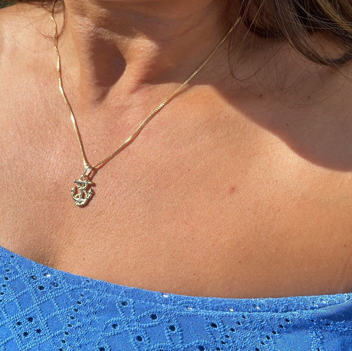 18k Gold Filled Plain Anchor With Rope Pendant