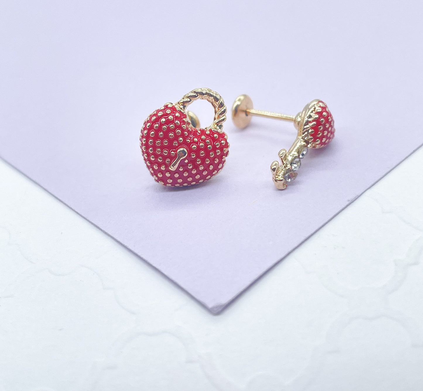 18k Gold Filled Heart and Lock Earring