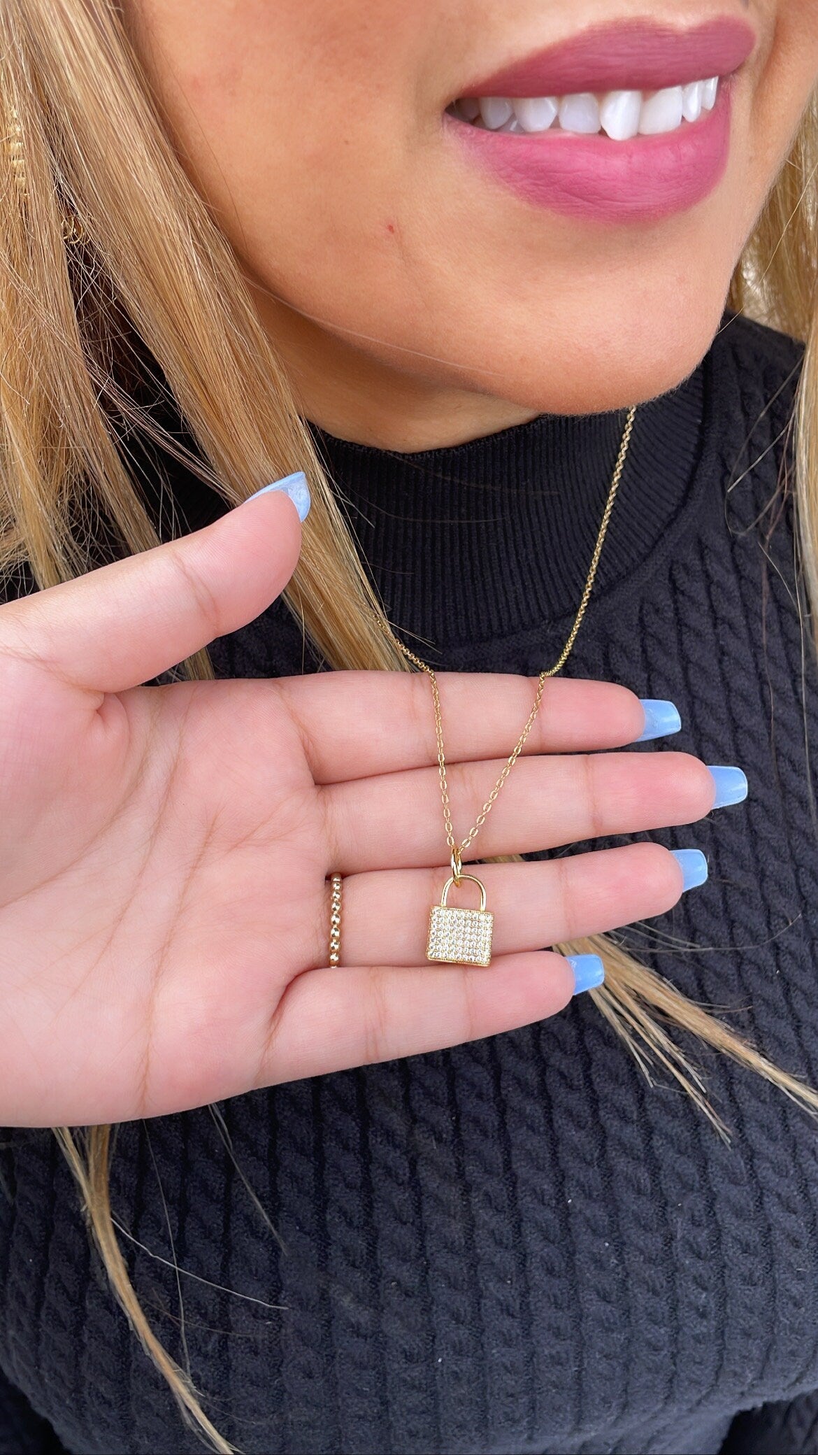 18k Gold Filled Chunky Pavé Lock Pendant