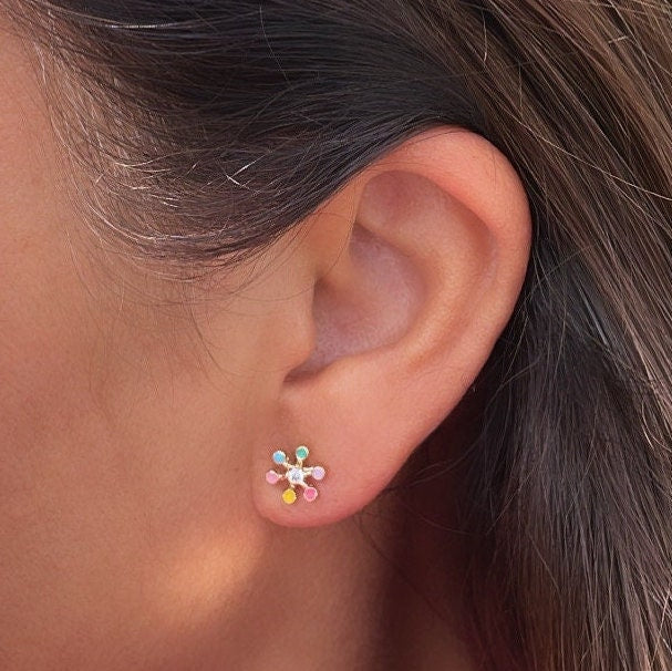 18k Gold Filled Colorful Flower Stud Earring