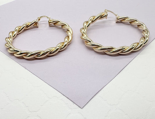 18k Gold Filled Dial Twisted Hoop Earrings