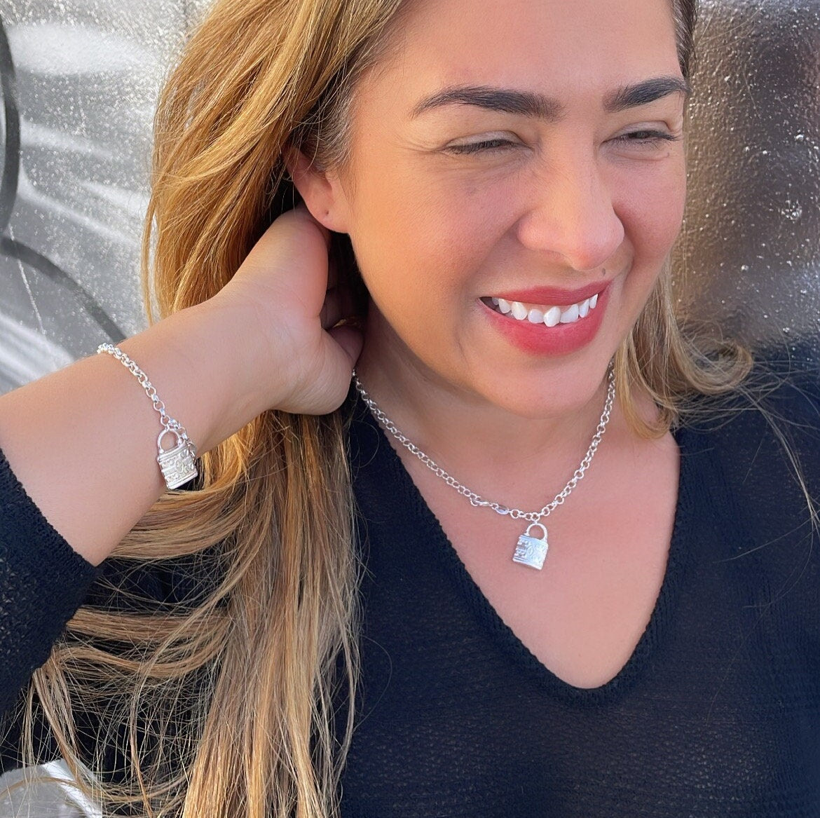 Silver Filled Rolo Link Set With Lock Pendant