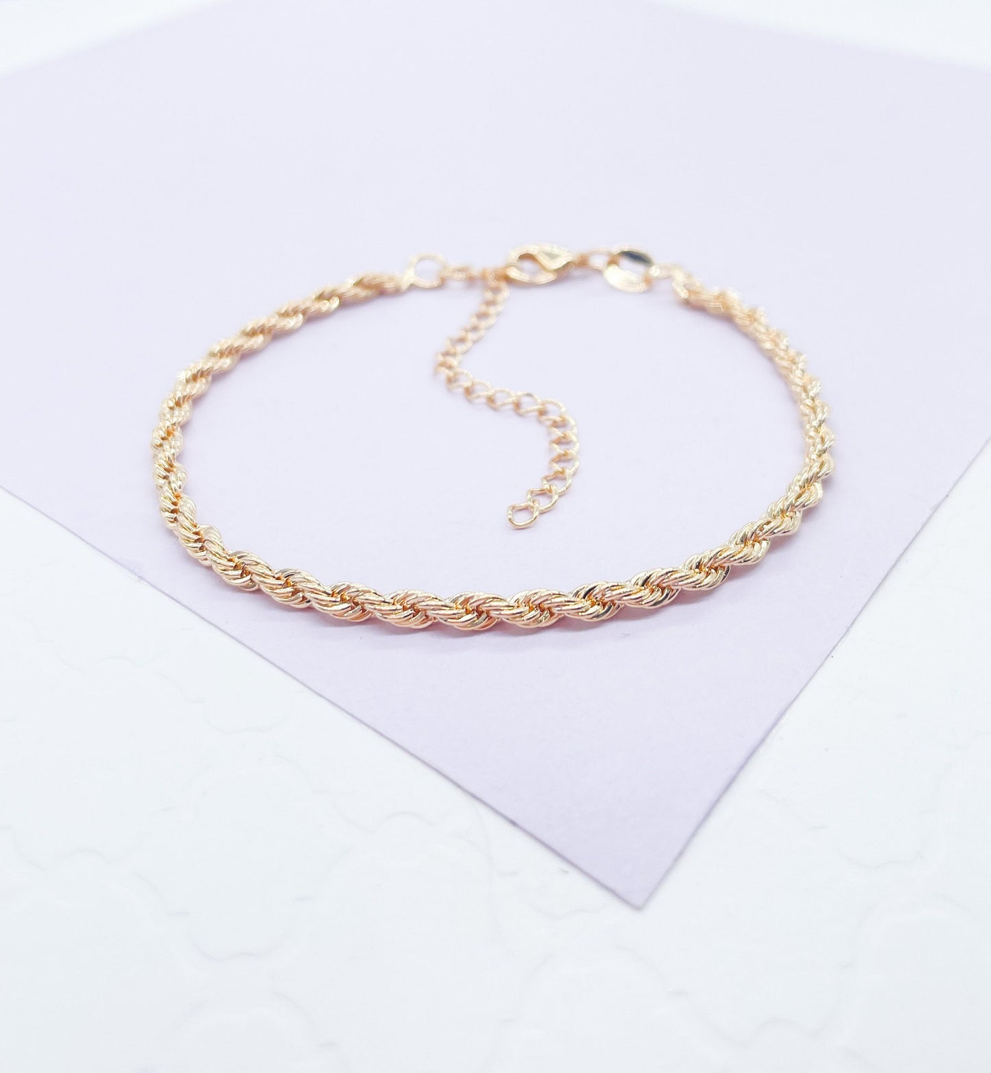 18k Gold Layered 2mm Rope Bracelet Wholesale Jewelry Making Supplies