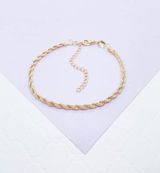 18k Gold Filled 3mm Rope Bracelet