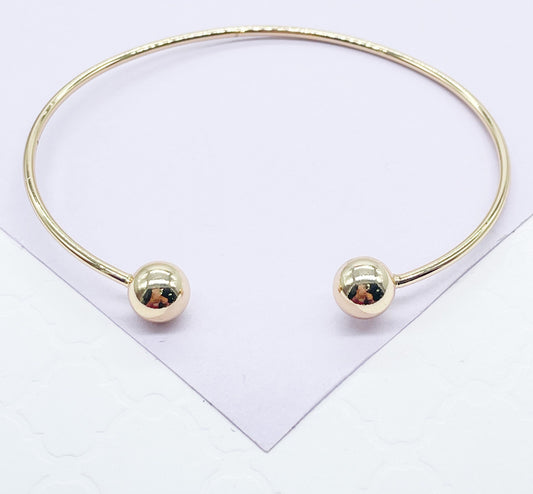 18k Gold Filled Plain Cuff Bracelet With Balls as Ends