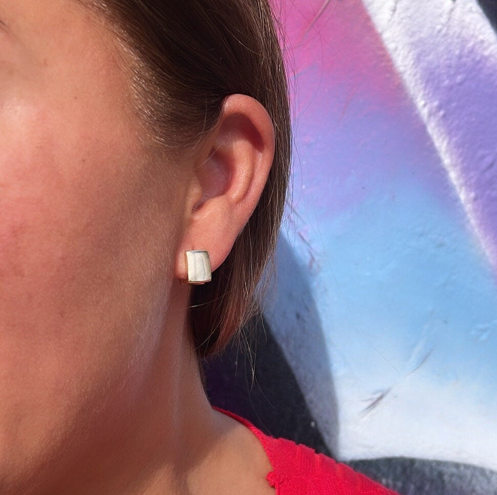 18k Gold Filled Smooth Plain Square Huggies, Wrap Around Earring