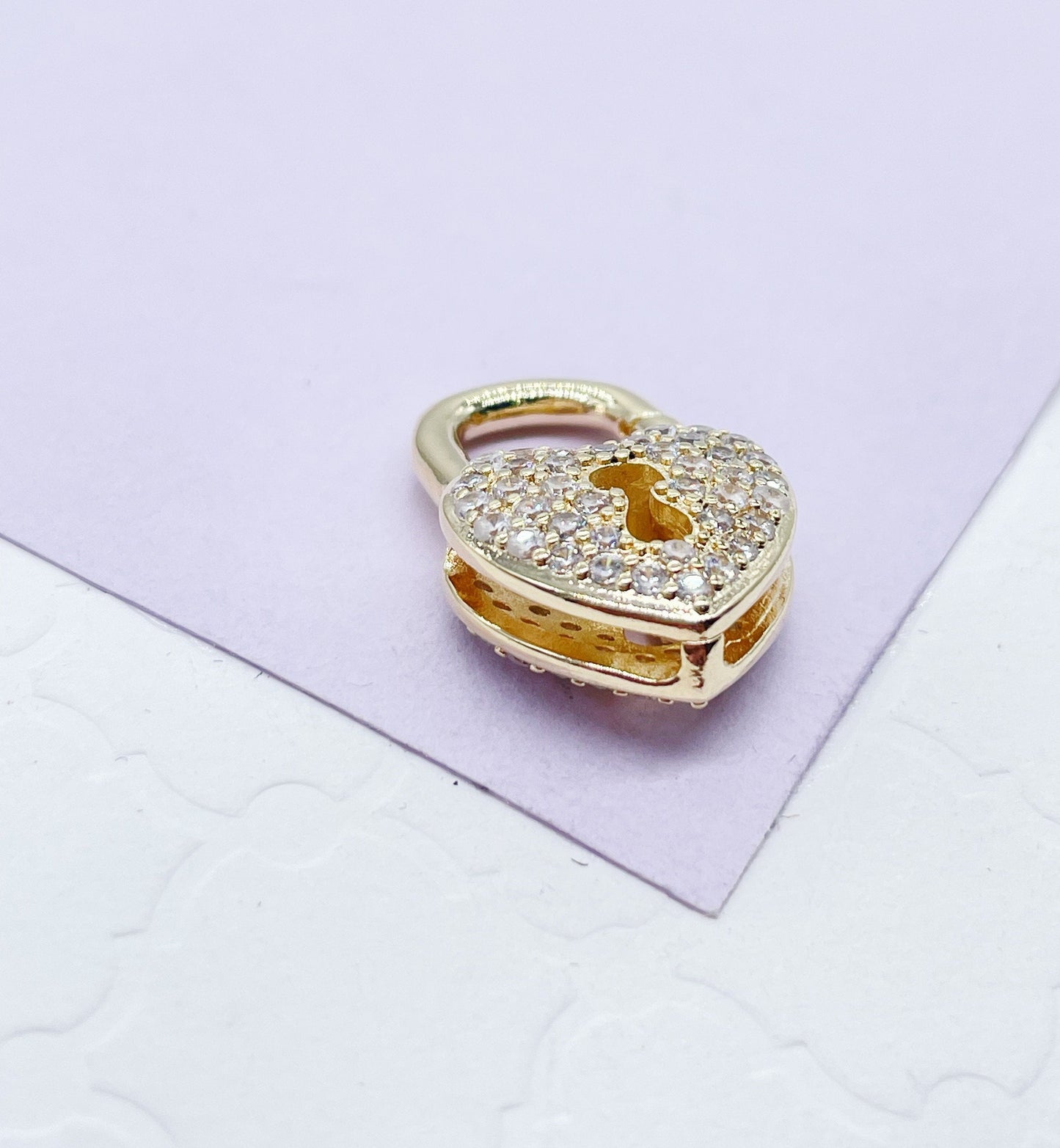 18k Gold Filled Pave Heart Lock Clasp