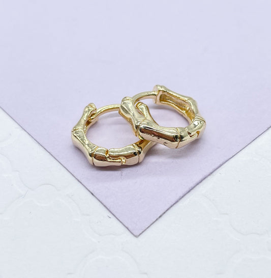 18k Gold Filled Small Baby Sized Bamboo Huggie Earrings