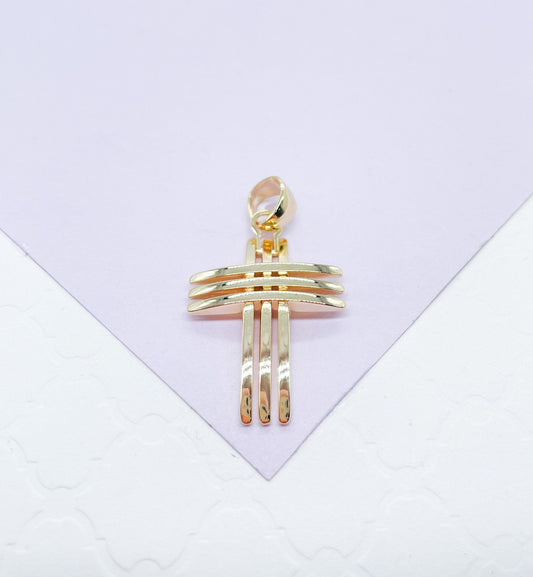 18k Gold Filled 3 Rows Solid Dome Cross