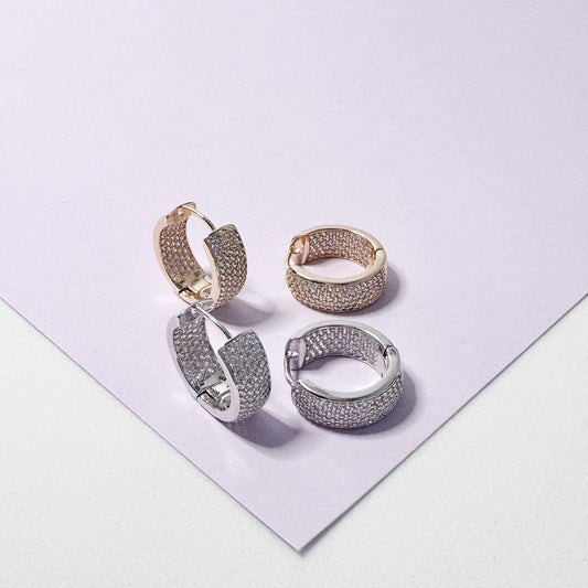 18k Gold Filled Chunky Pave Huggie Hoop Earrings