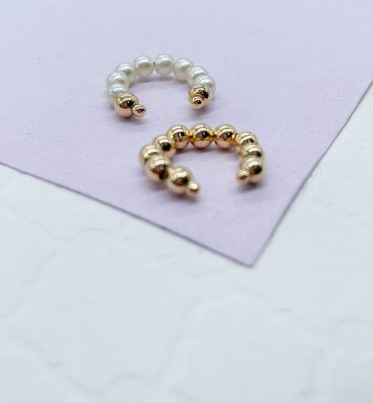 18k Gold Filled Beaded Ear Cuffs in Pearl Gold Bead Styles