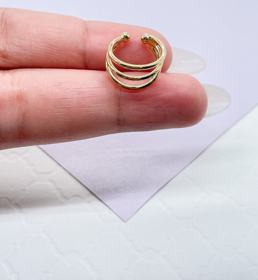 18k Gold Filled Plain 3 Row Earring Cuff