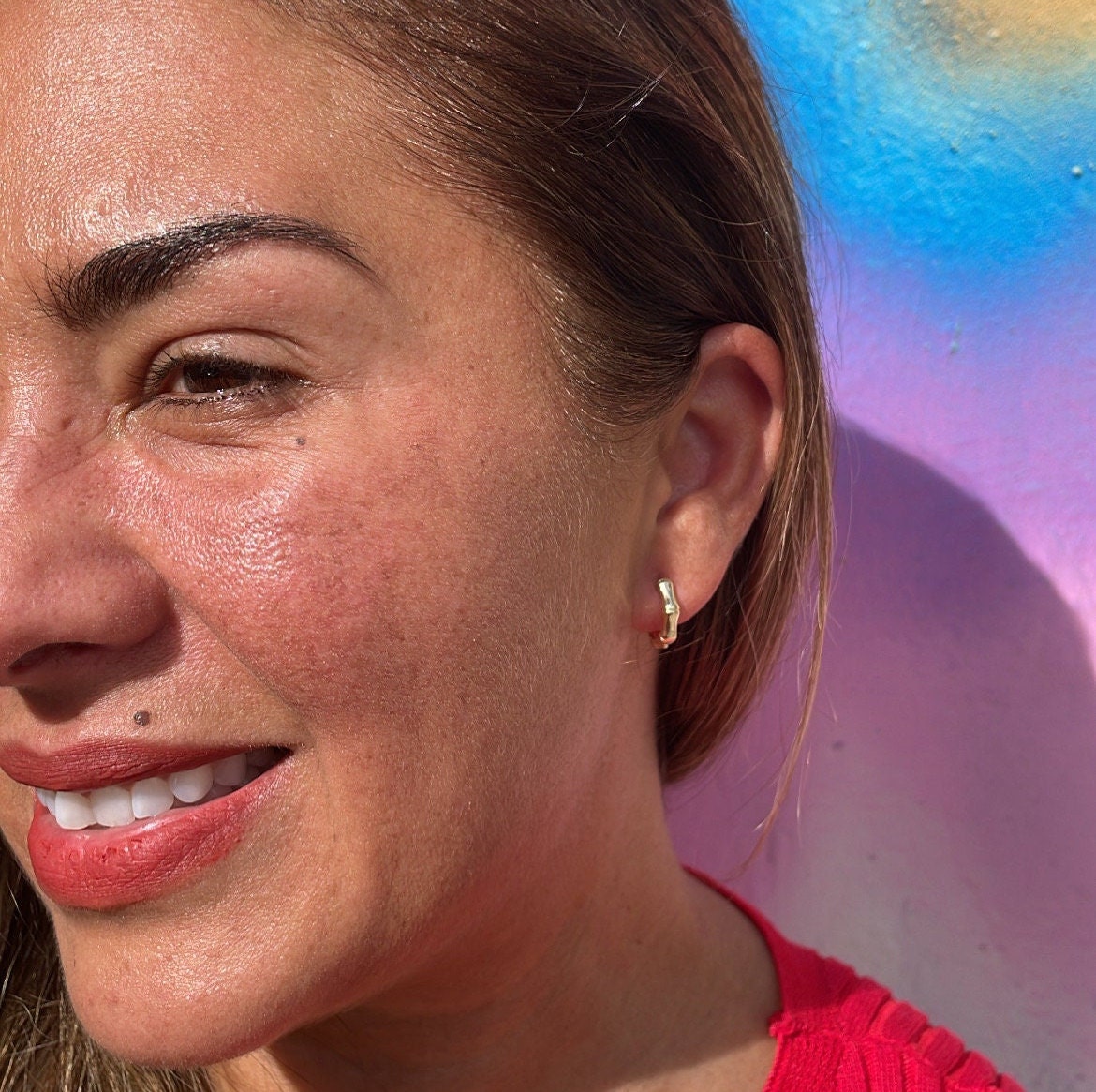 18k Gold Filled Small Baby Sized Bamboo Huggie Earrings