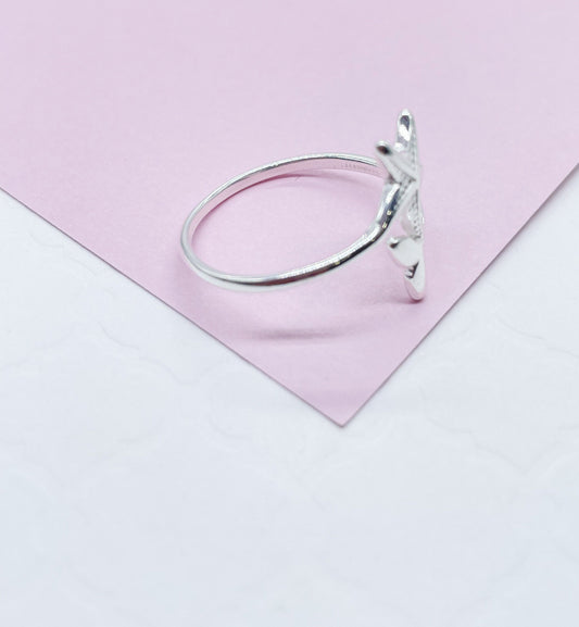 925 Sterling Silver Ocean Themed Ring With Ends of Dolphin Tail and Star Fish