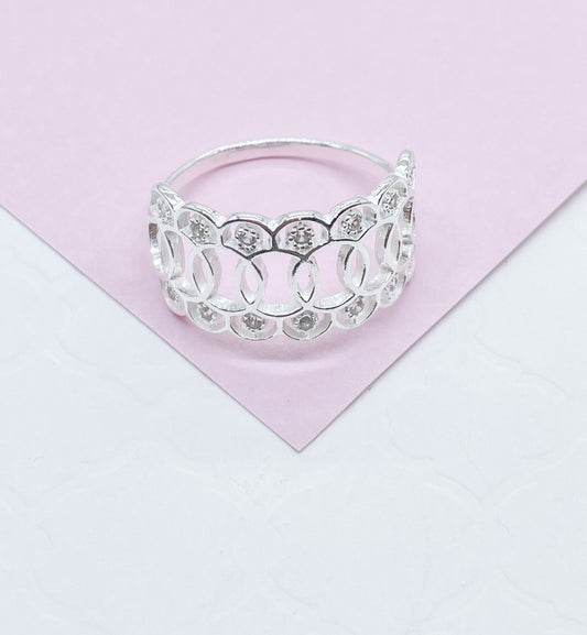 925 Sterling Silver Unified Circle Ring With engraved textures