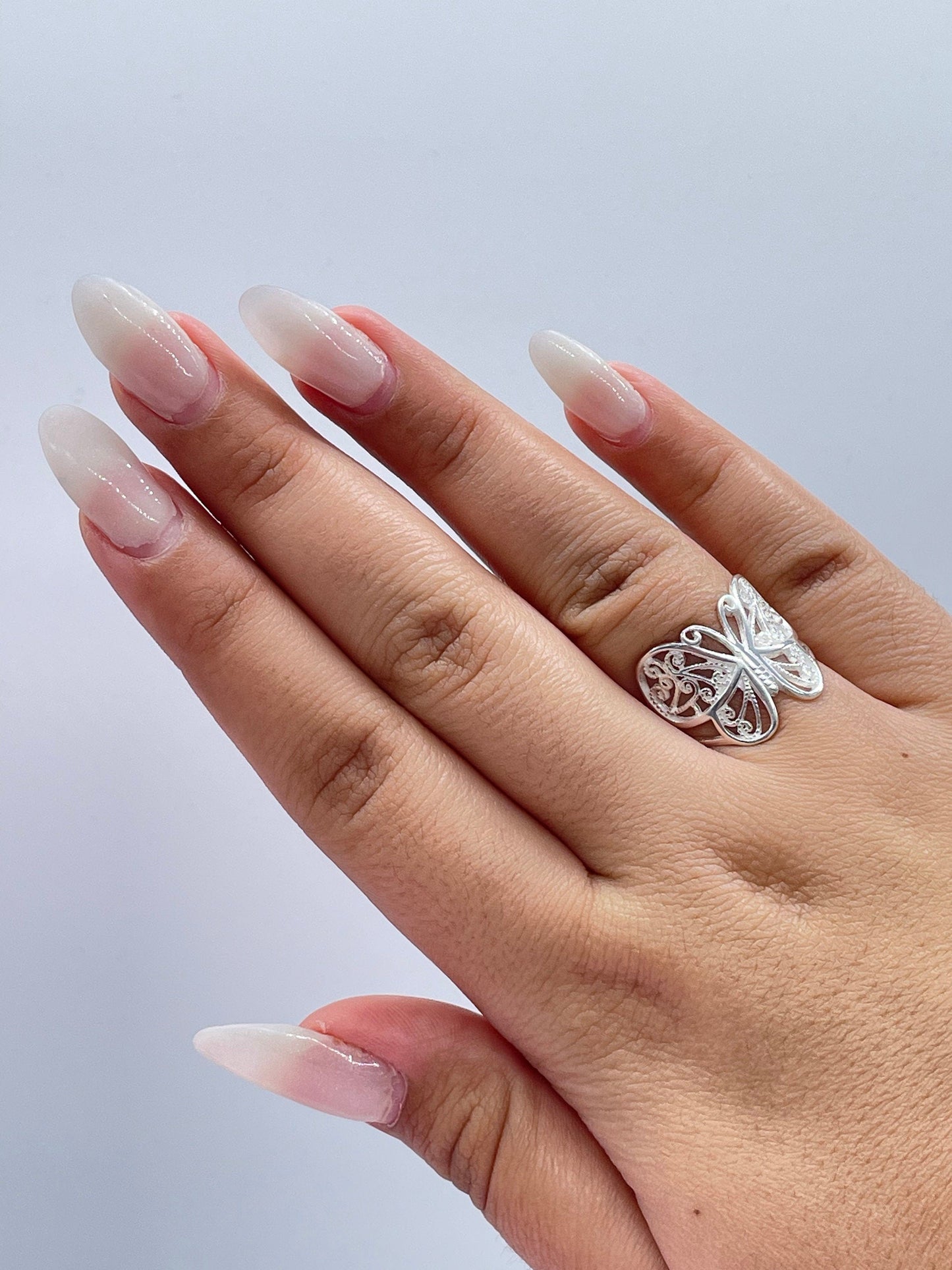 925 Sterling Silver Large Engraved Butterfly Ring