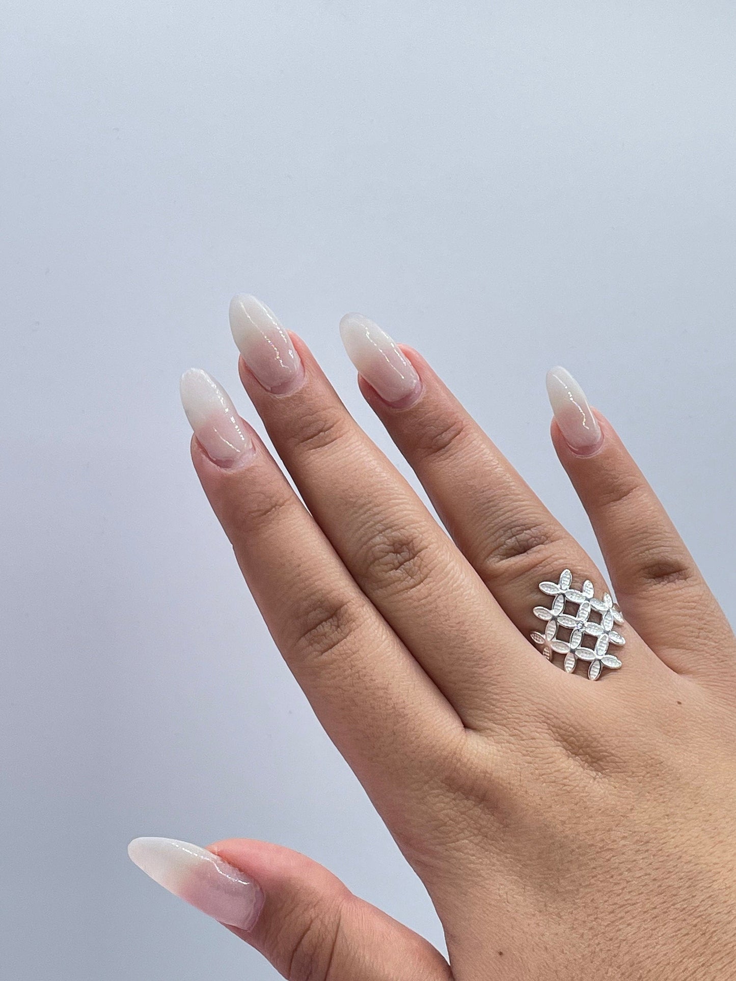 925 Sterling Silver Ring With Small Flowers Engraved With CZ Stone In Center