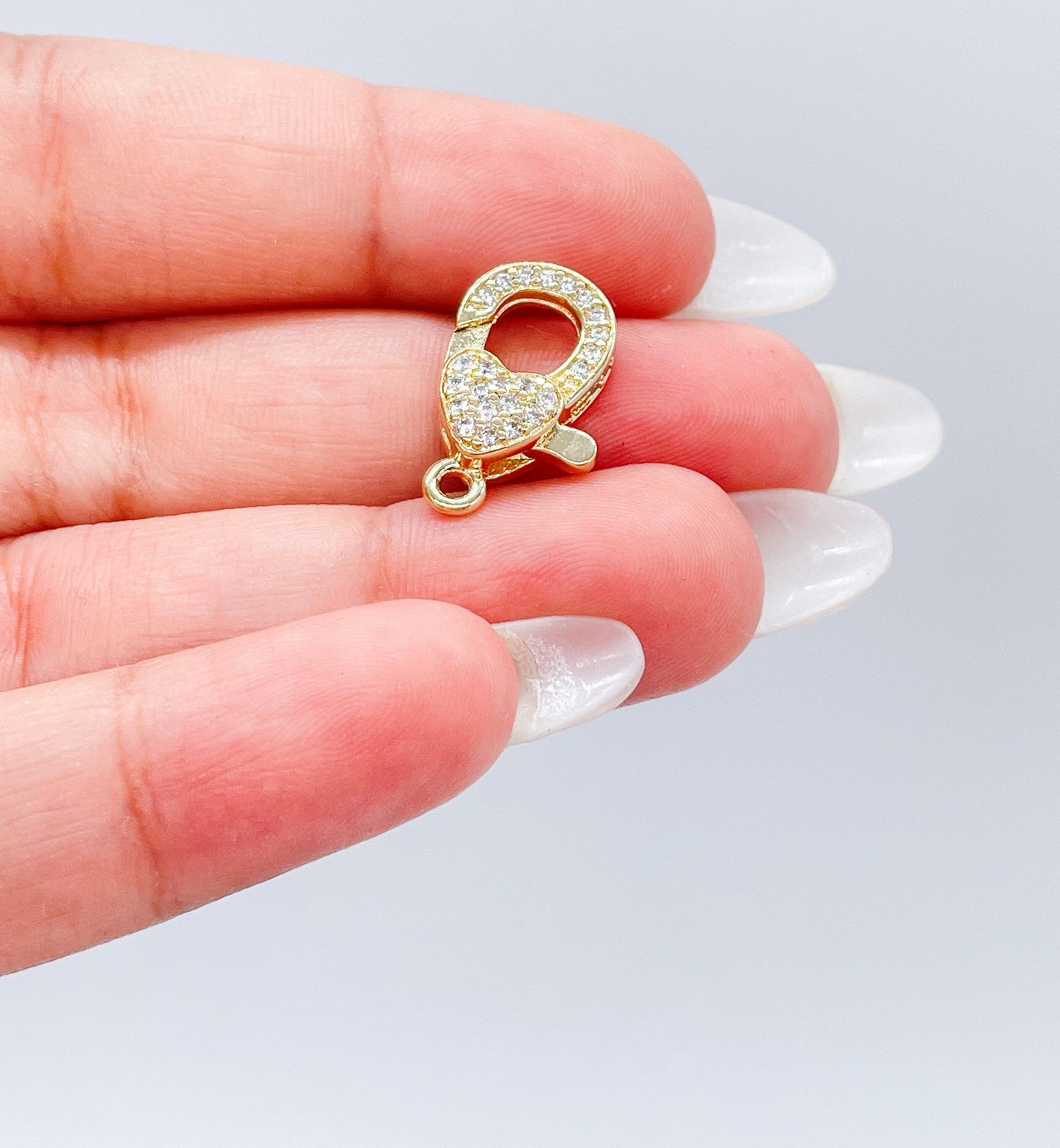 18k Gold Filled Crab Claw Pave Clasp With Heart Detail