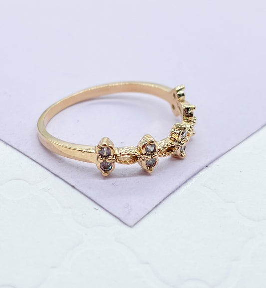 18k Gold Filled Dainty Ring with Pattern CZ Stones