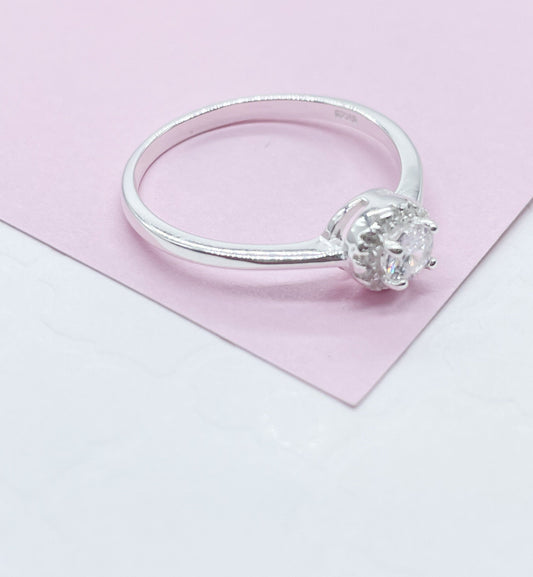 925 Silver Solitare Ring With Round CZ Stones